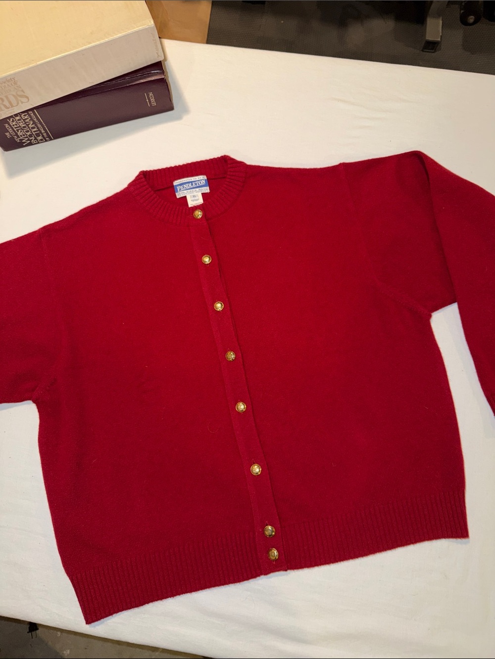 Pendleton Red Wool Button-Front Cardigan with Gold Buttons